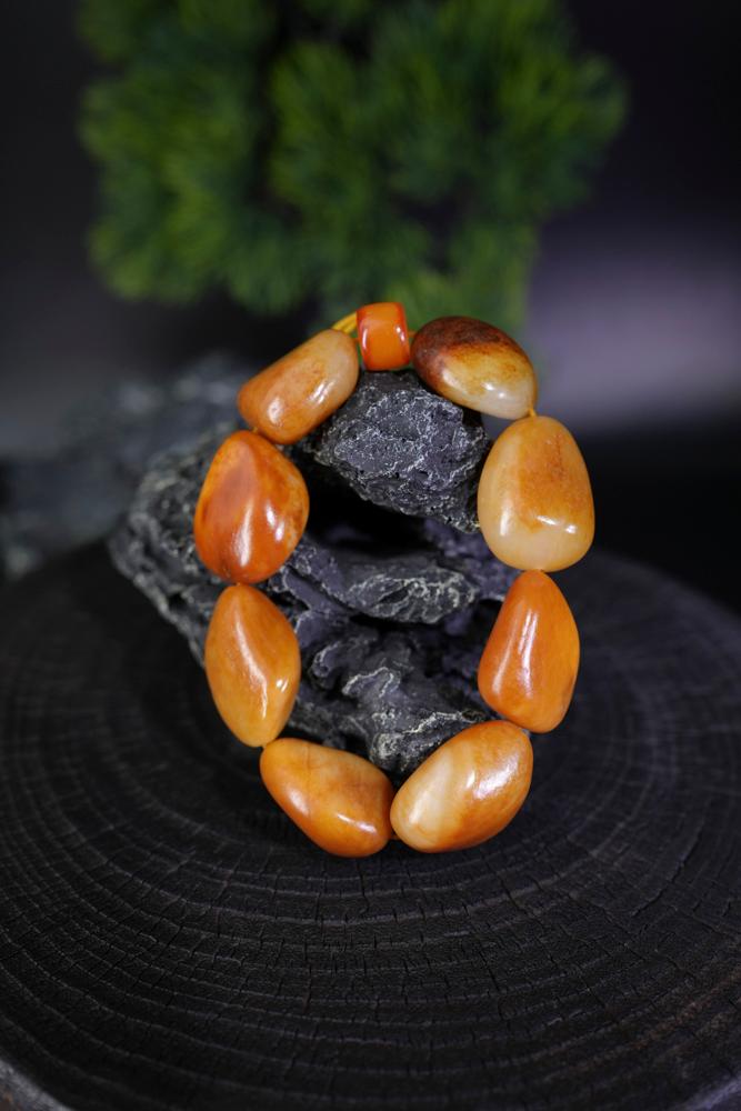 新疆和田玉黄沁皮籽料原石手串（修）（yc229703）