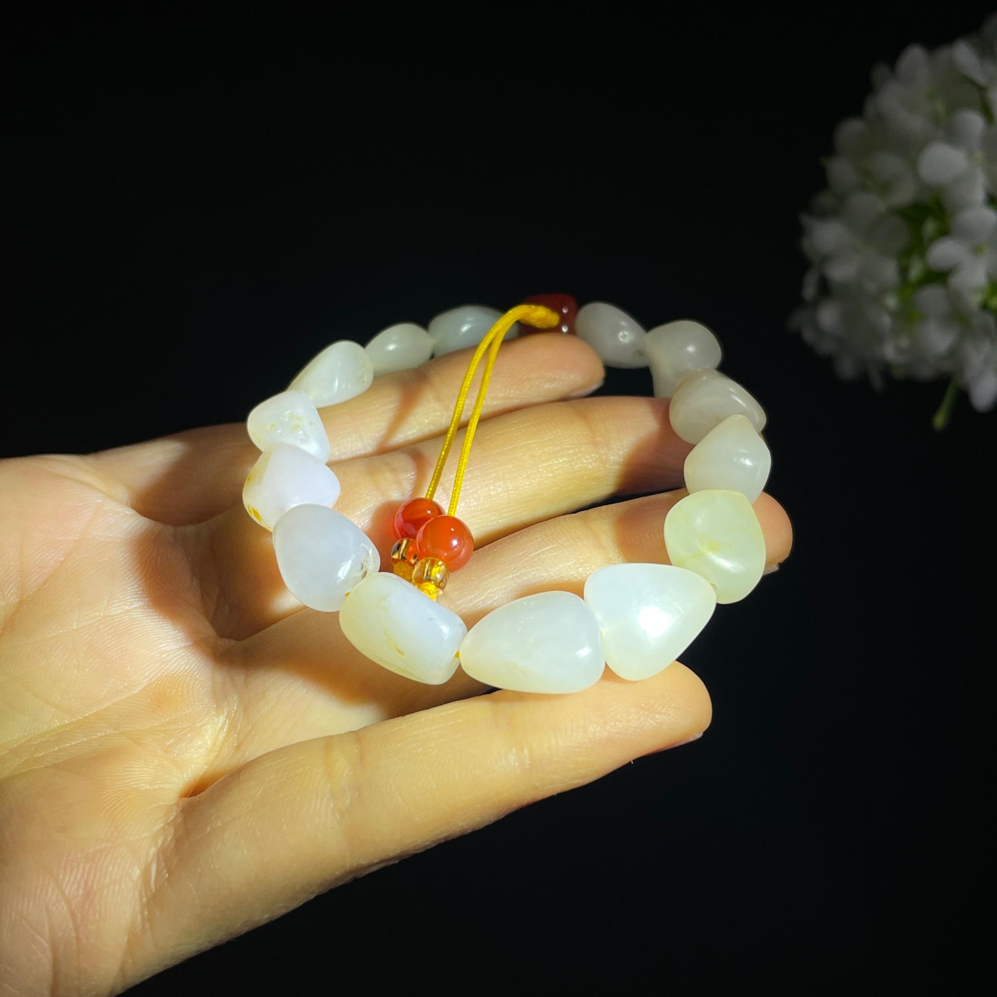 和田玉白玉洒金皮籽料手串（14颗）（yc320303）