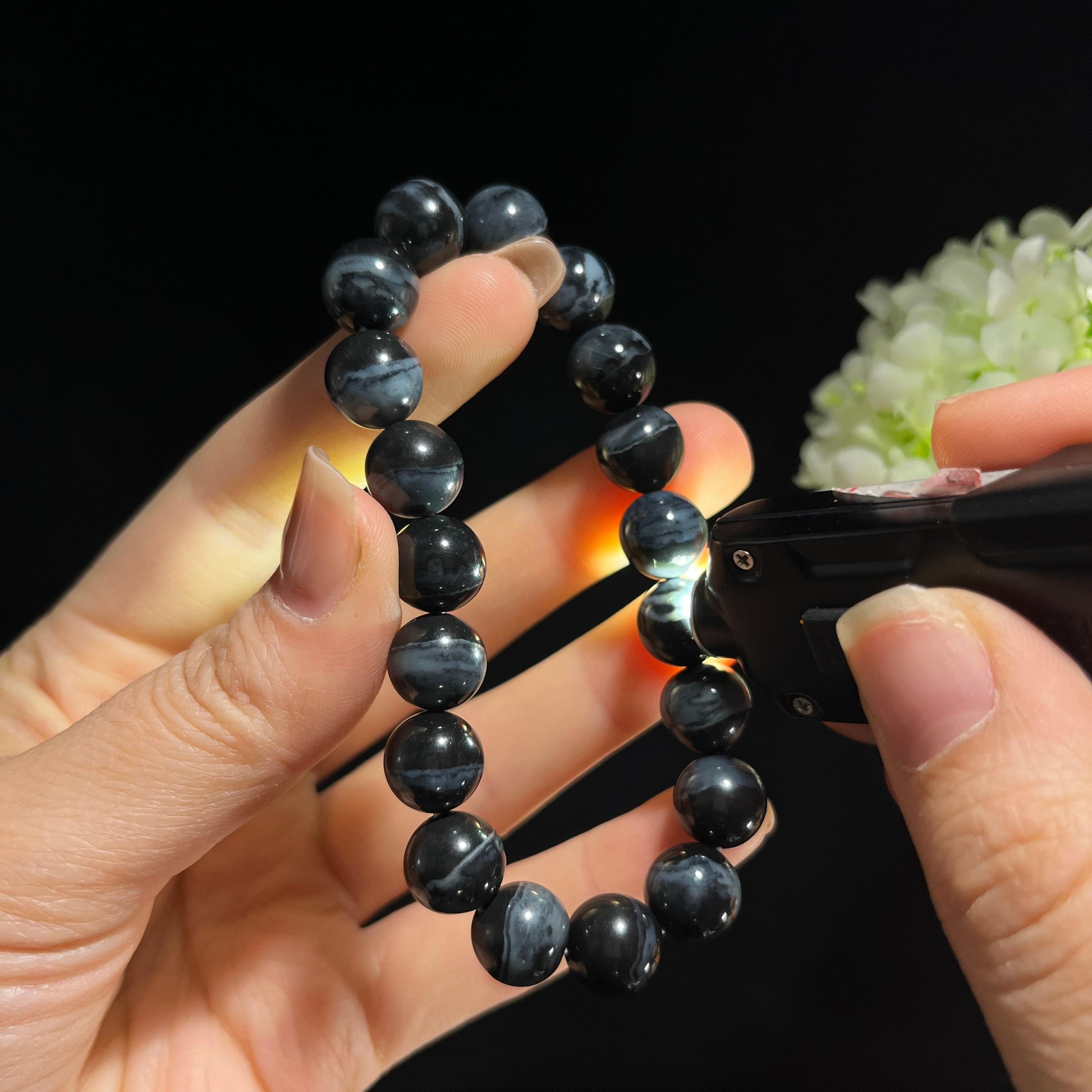 和田玉青花圆珠手串（19颗）（yc389109）