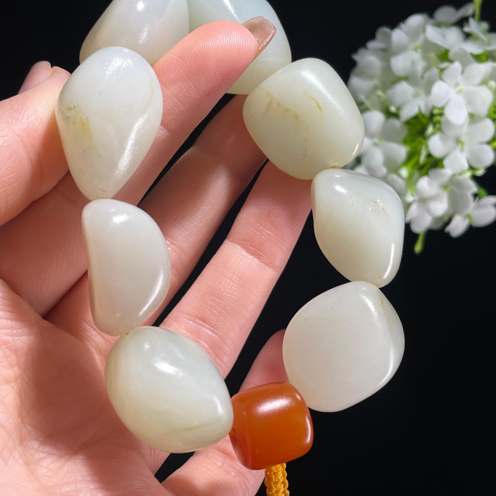 和田玉白玉青白玉淡洒金皮原籽手串（yc381845）