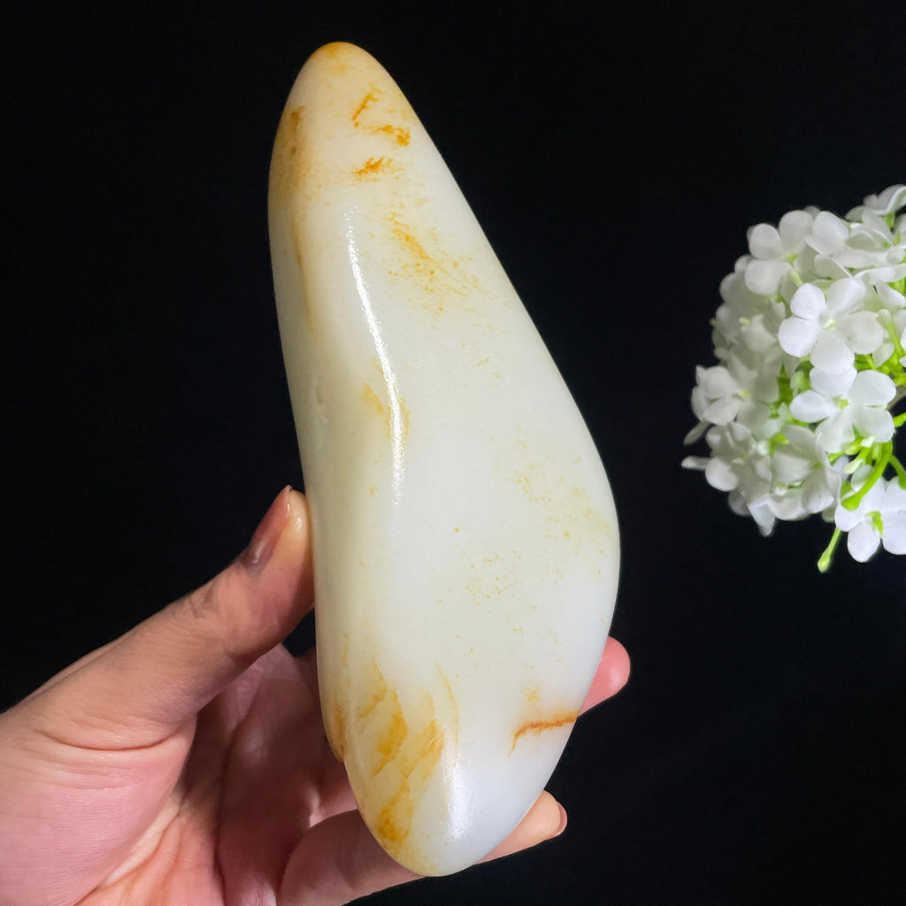 和田玉“凝霜月刃”白玉洒金皮籽料（yc422336）