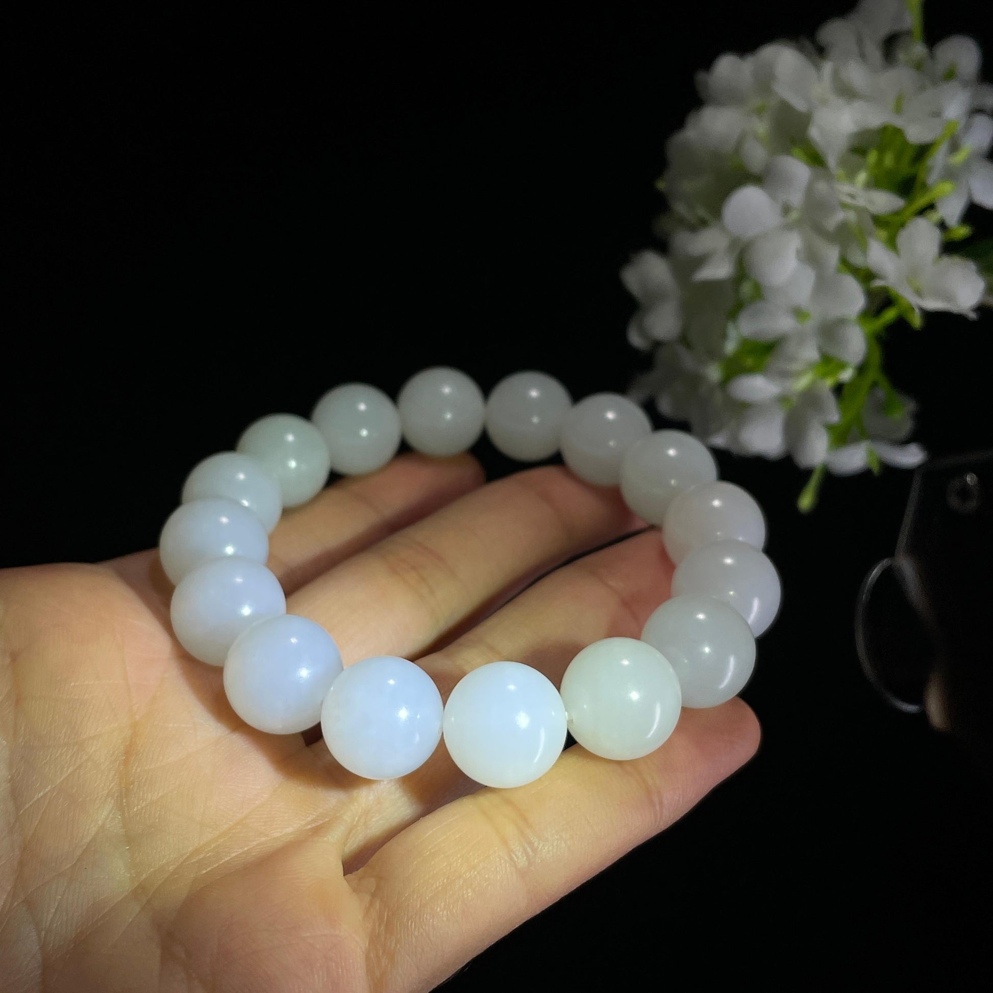 和田玉白玉“素心澄怀”圆珠手串（yc337816）