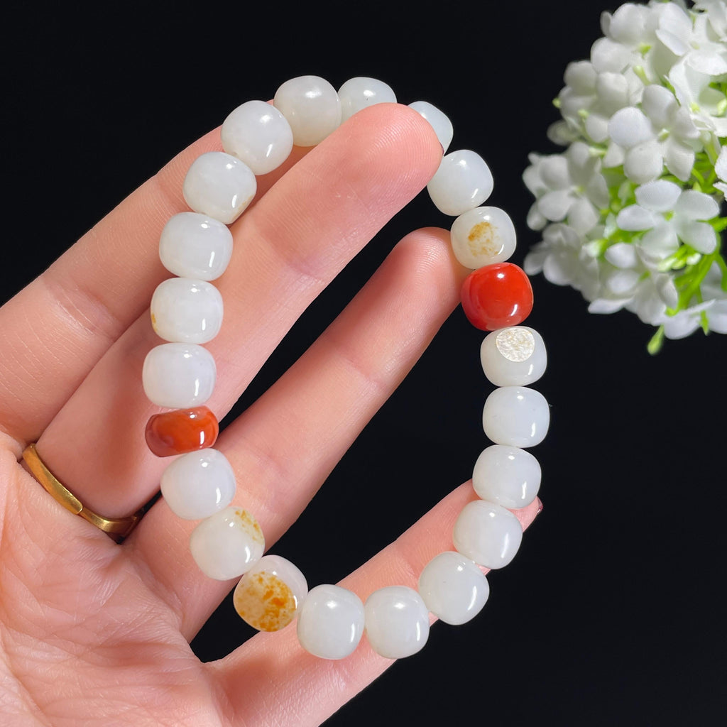 和田玉白玉洒金皮籽料手串（卡10）（yc335742）