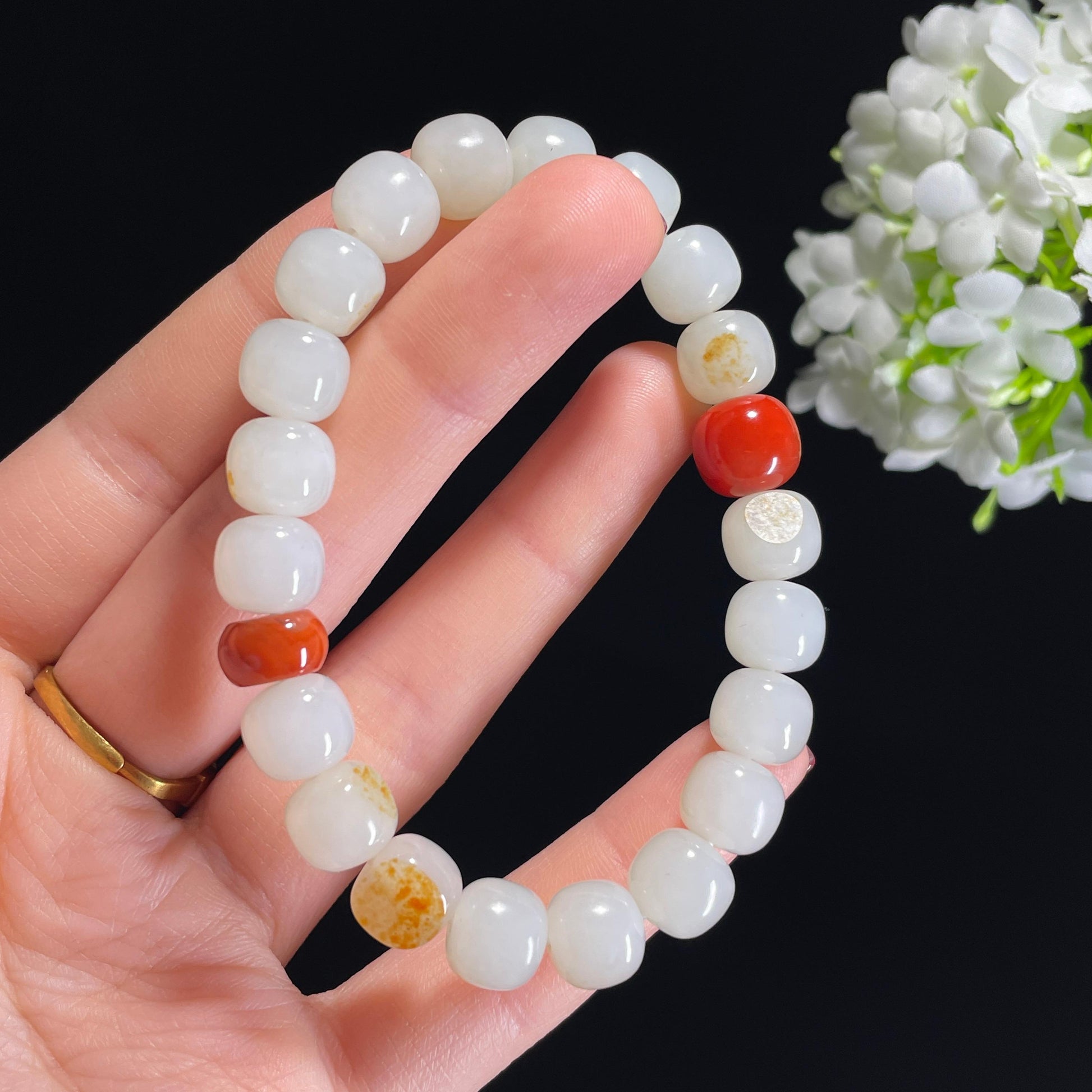 和田玉白玉洒金皮籽料手串（卡10）（yc335742）