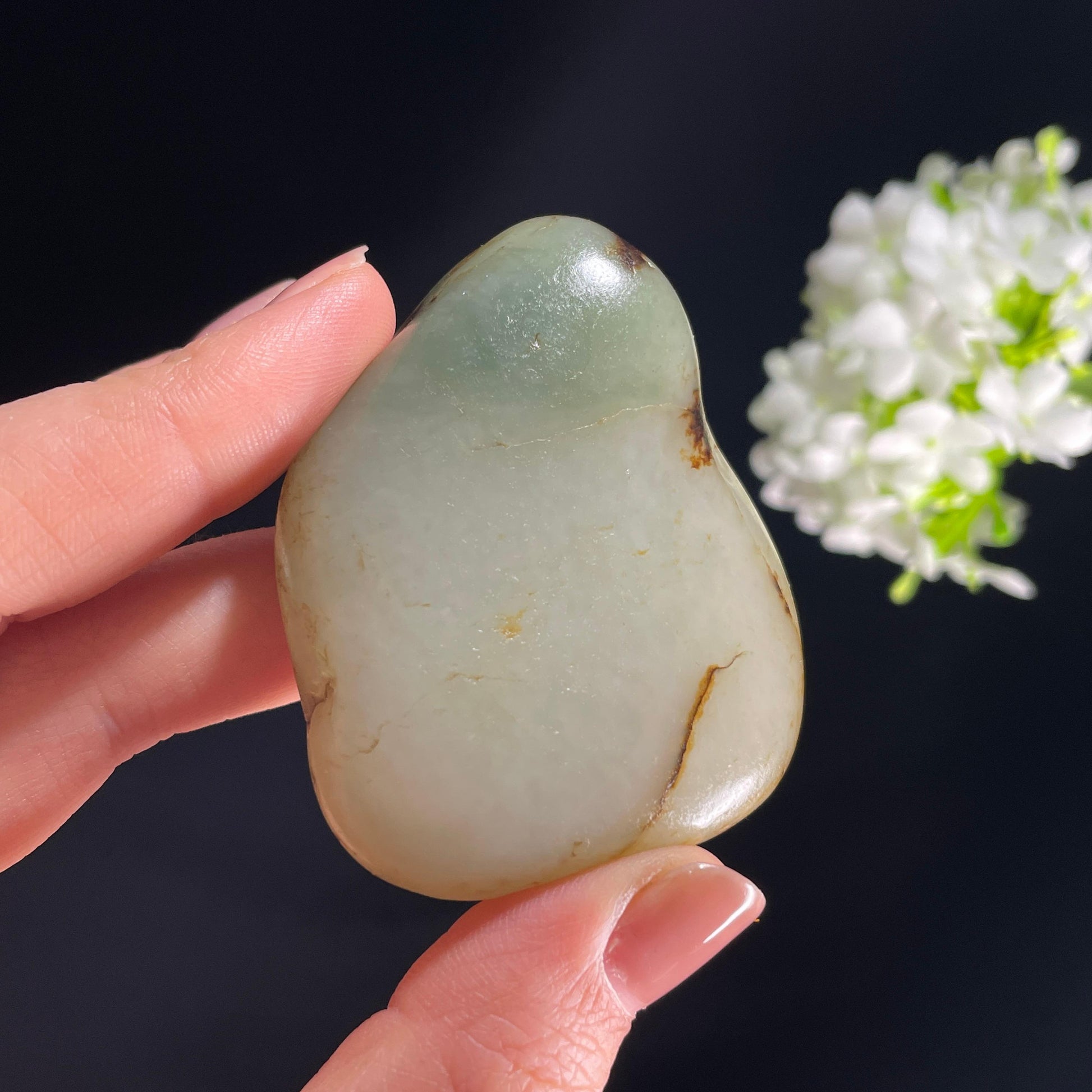 和田玉带翠青白玉“翠痕栖玉”籽料原石（yc283040）