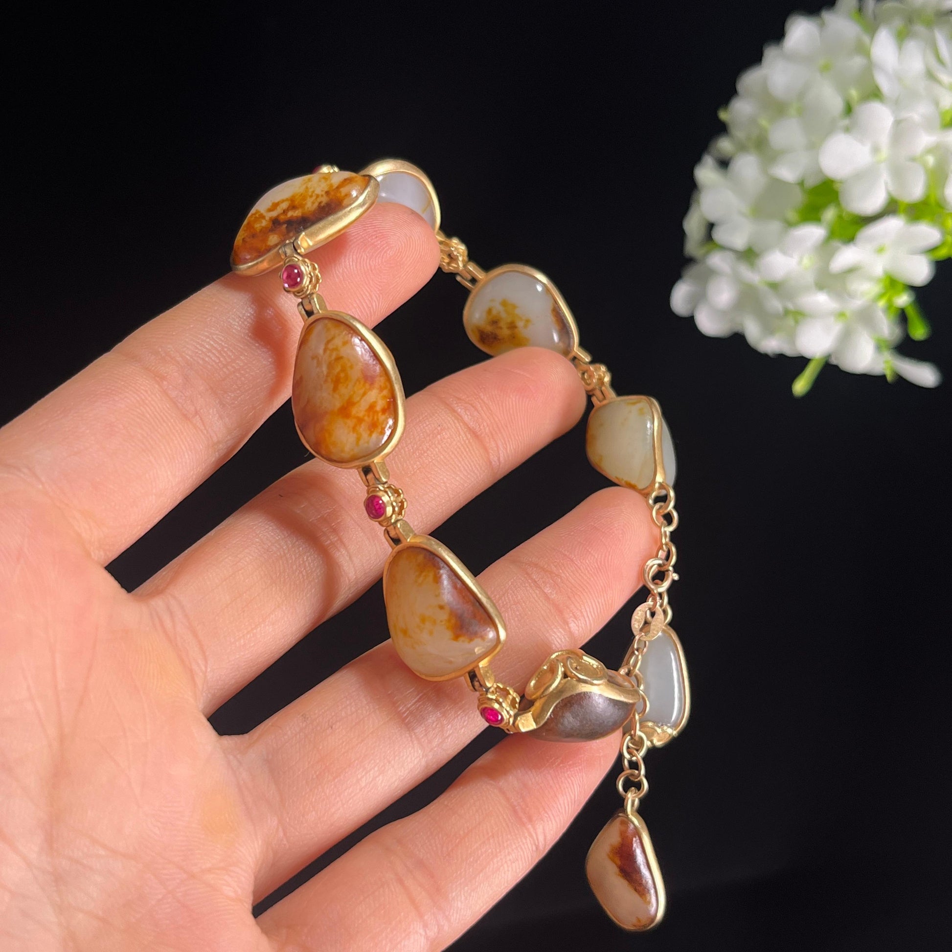 18k金镶玉精品籽料原石手串（金15g）（yc288831）