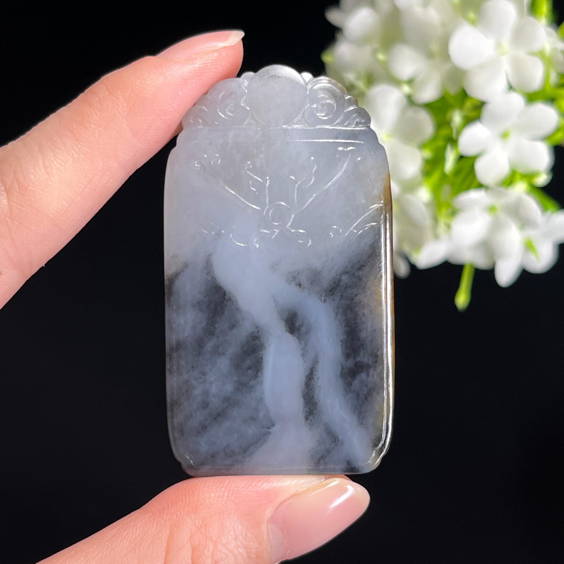 天然和田玉“飞龙在天”籽料青花平安无事牌（yc339121）