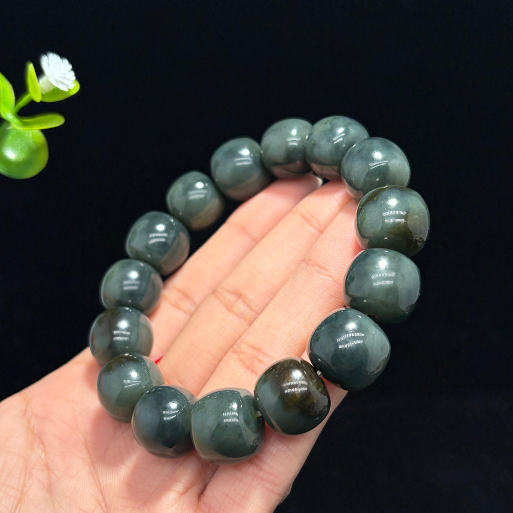 和田玉山料沙枣青老型珠手串（yc774717）
