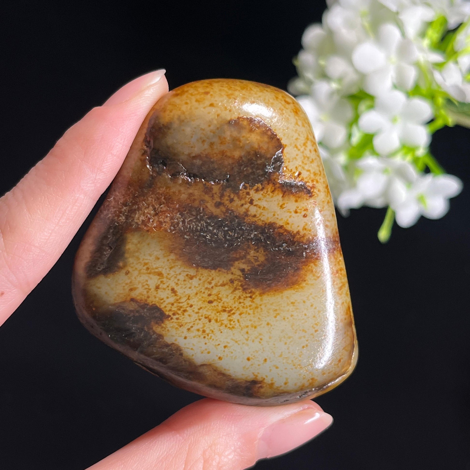 和田玉青白玉“金星陨痕”洒金皮聚黑皮籽料（yc329372）