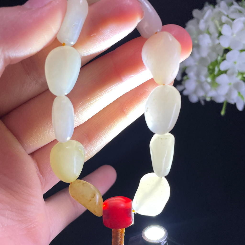 和田玉白玉青白玉红皮洒金皮原籽手串（11颗）（yc434469）