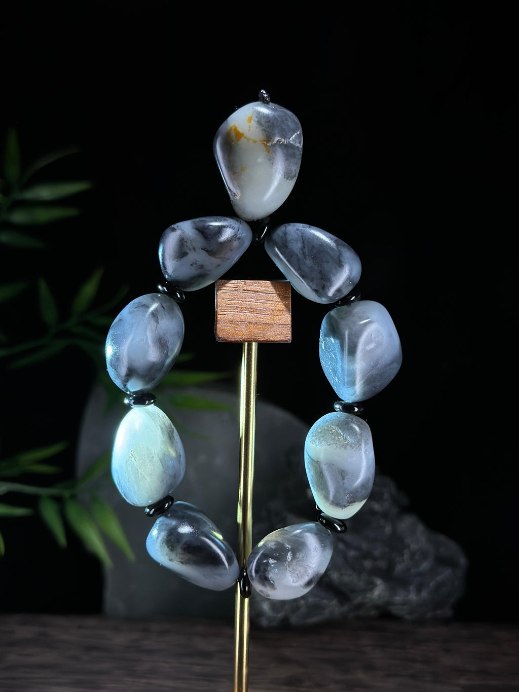 新疆和田玉精品青花洒金皮原籽手串（9颗）（yc722690）