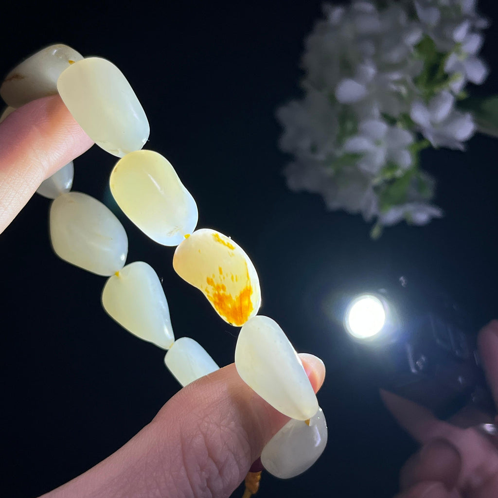 和田玉白玉青白玉洒金皮红皮籽料原籽手串（yc347489）