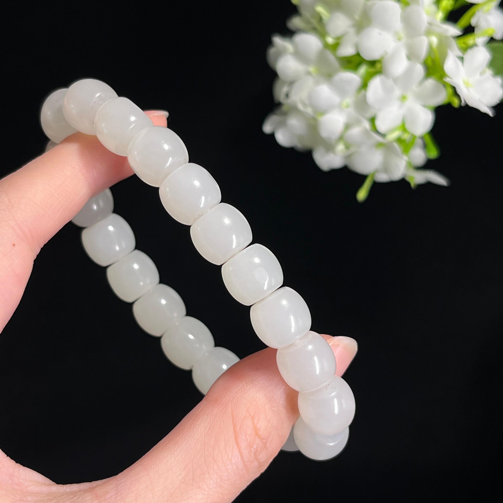 和田玉白玉“冷月凝霜”籽料手串（yc300987）