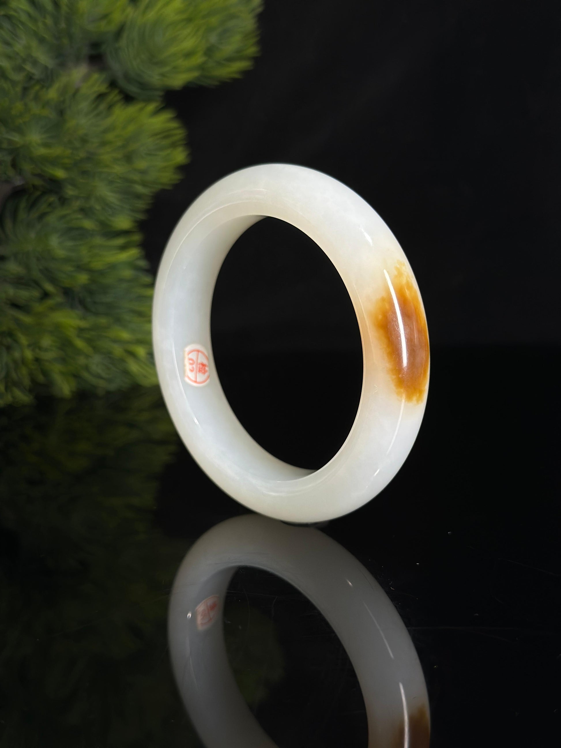 和田玉羊脂白一口糖珍品轮胎镯（卡55）（yc463918）