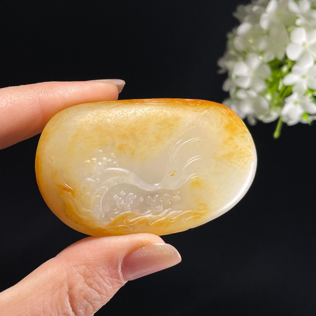 和田玉金包银籽料“龙腾凤鸣”龙凤俏色雕（yc355990）