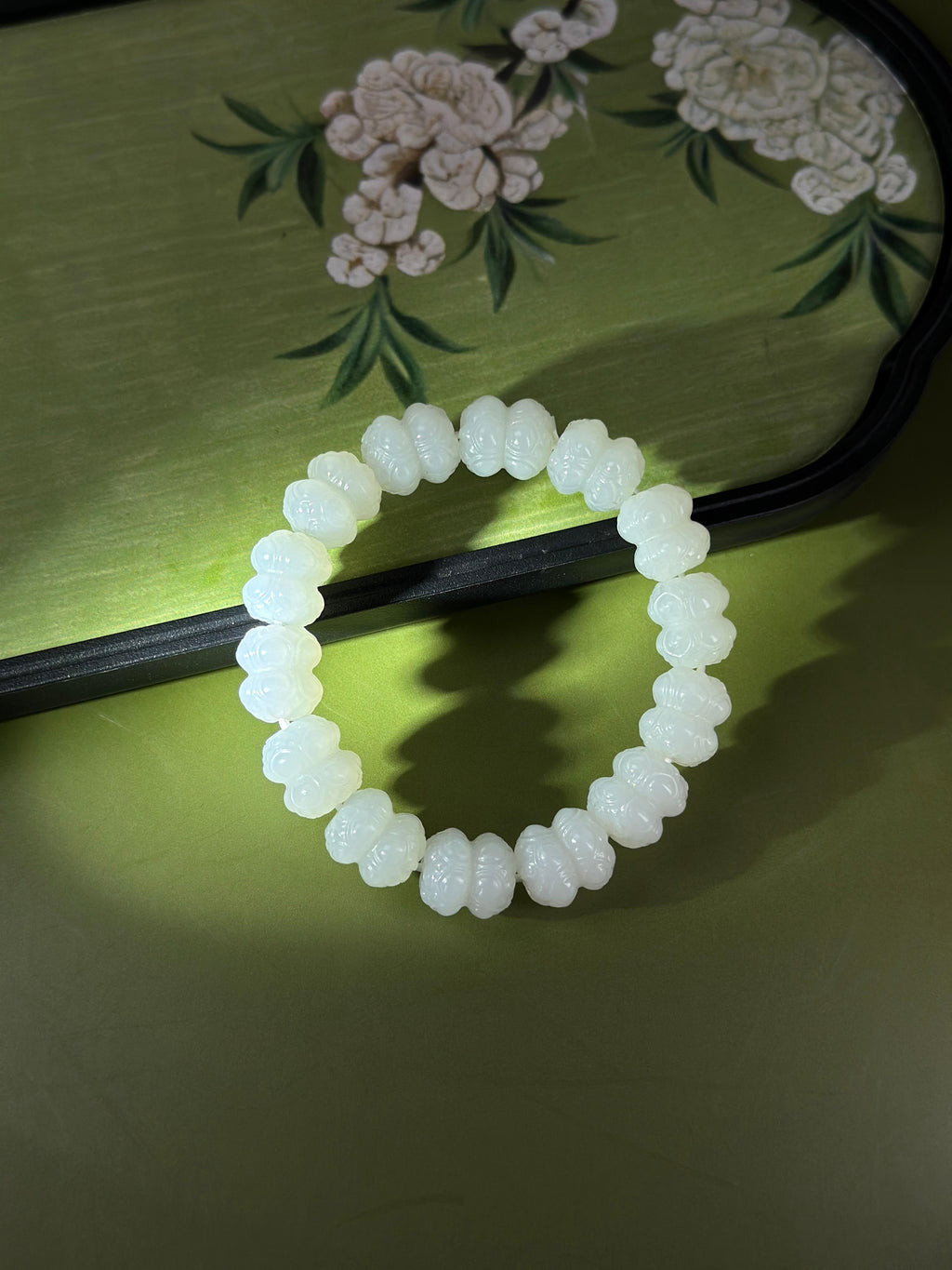 和田玉白玉并蒂莲珠手串（14颗）（yc763959）