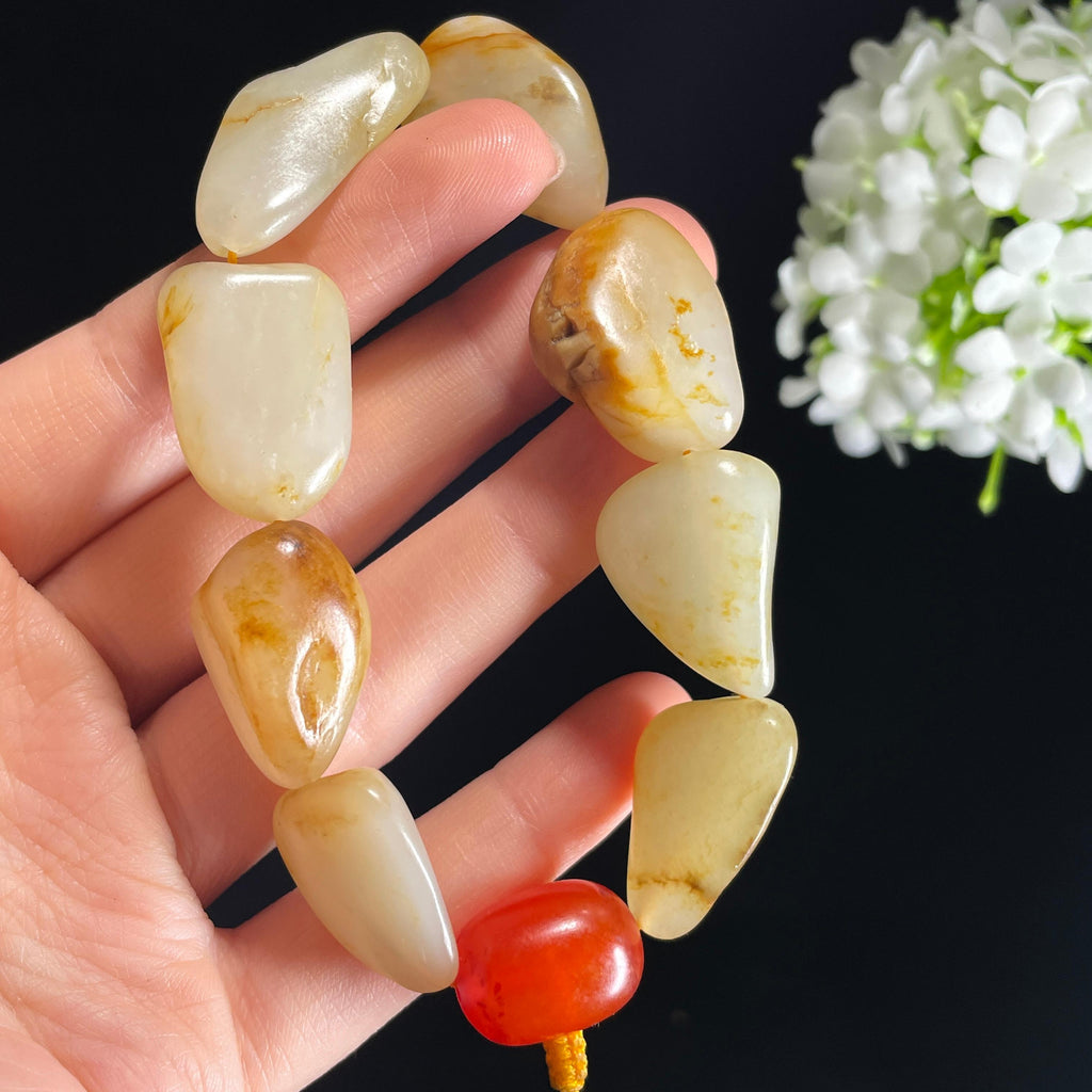 新疆天然和田玉红皮原籽手串（8颗）（yc434481）