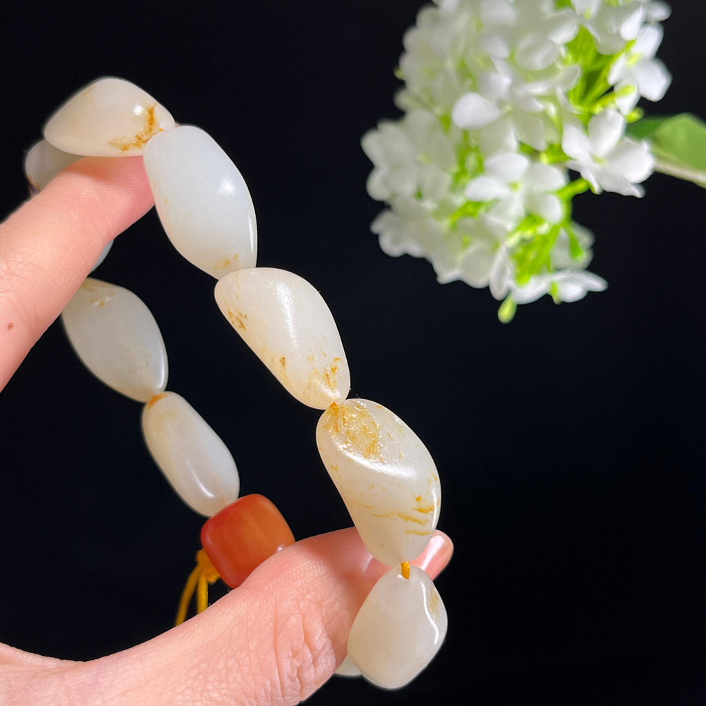 和田玉白玉洒金皮籽料原籽手串（yc347515）