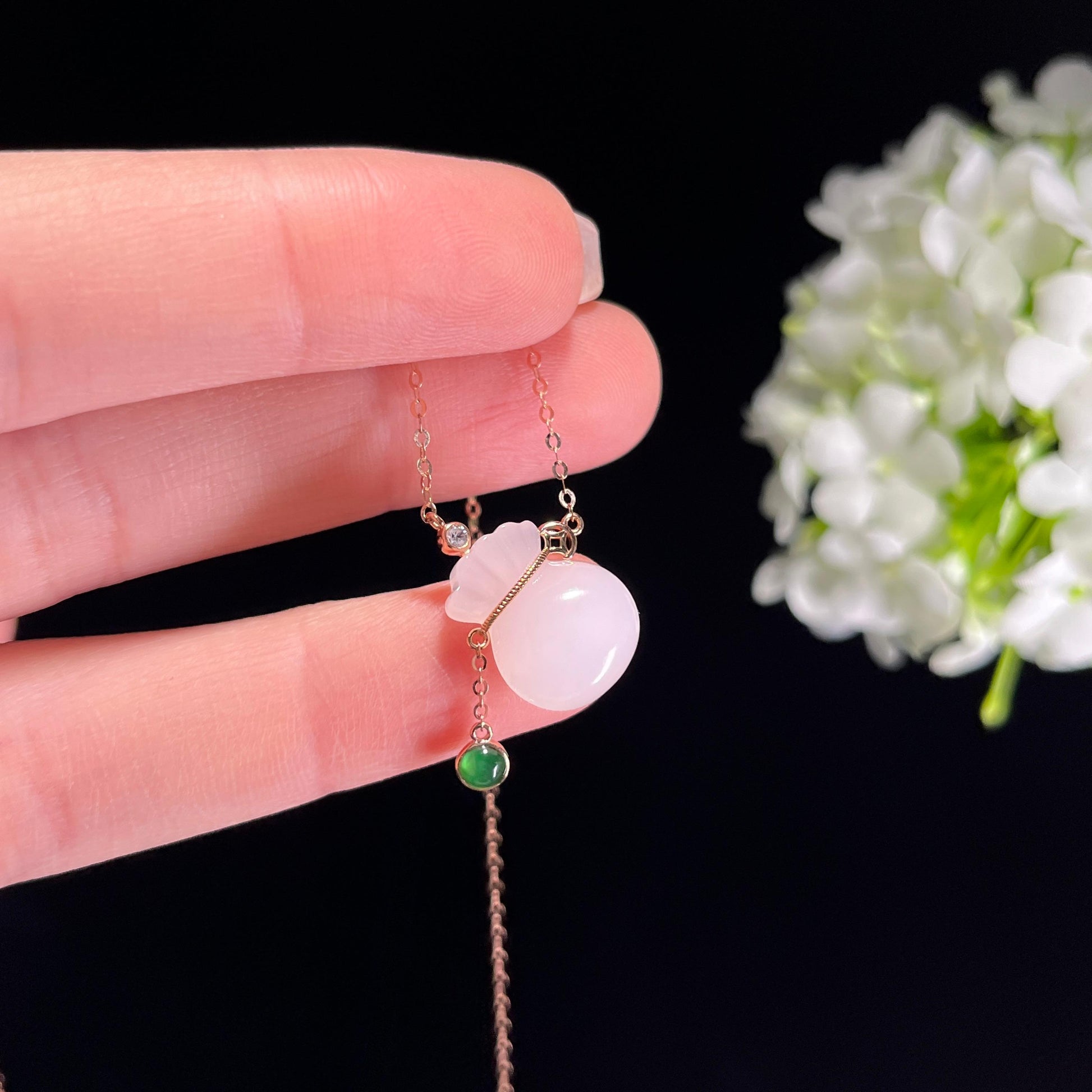 新疆天然和田玉羊脂白玉18K金镶玉福袋（yc351498）