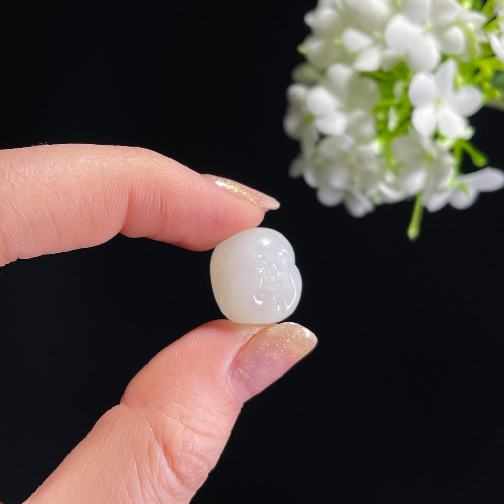 新疆天然和田玉“圆融喜乐”佛头雕刻挂件（yc313981）