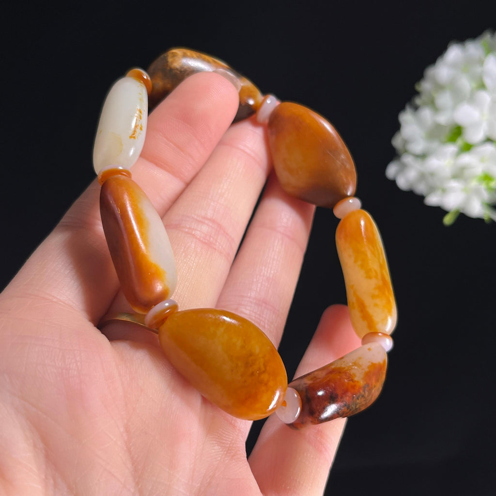 和田玉白玉洒金皮黄皮籽料手串（yc287874）