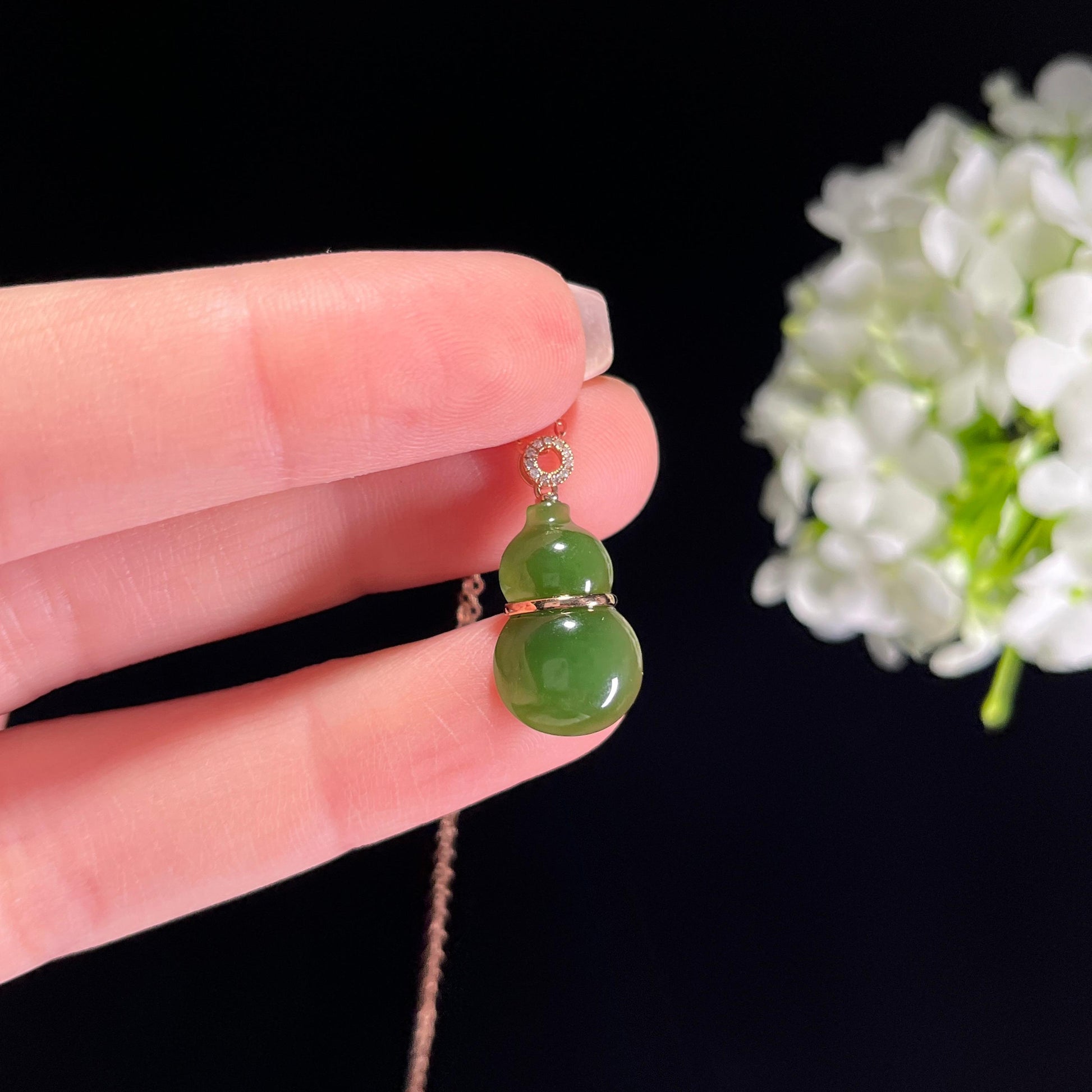 新疆天然和田玉18K金镶碧玉葫芦（yc351477）