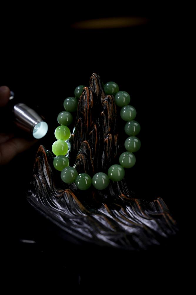 和田玉碧玉手串（卡12）（yc253318）