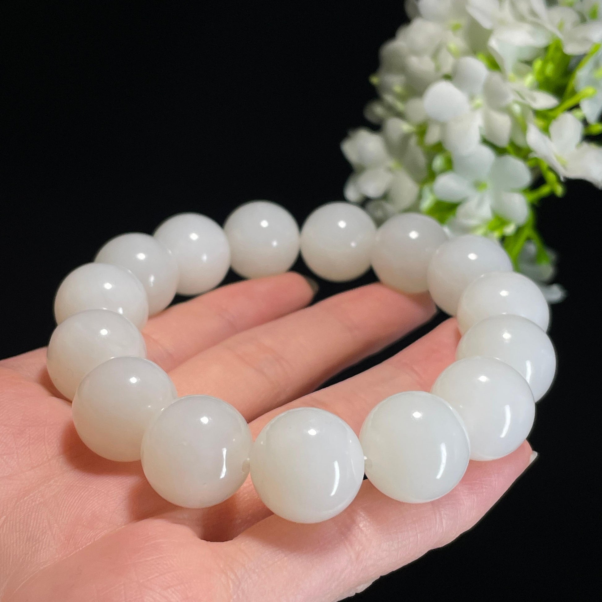 和田玉白玉“云涧澄心”圆珠手串（yc337799）