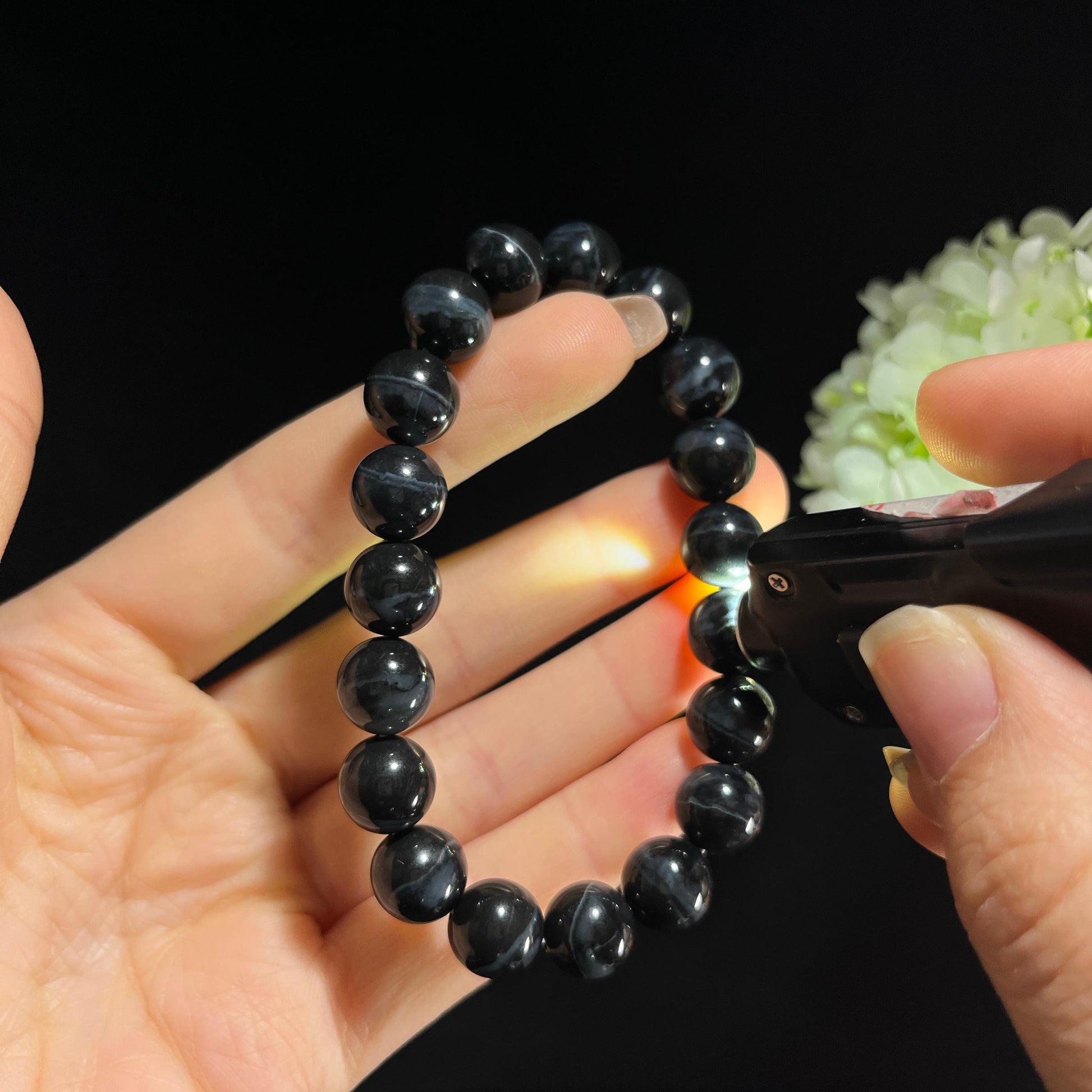 和田玉青花圆珠手串（19颗）（yc389106）