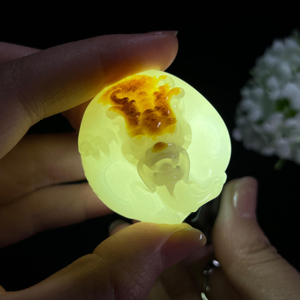 新疆天然和田玉“招财进宝”籽料羊脂白玉聚红皮挂件（yc286503）