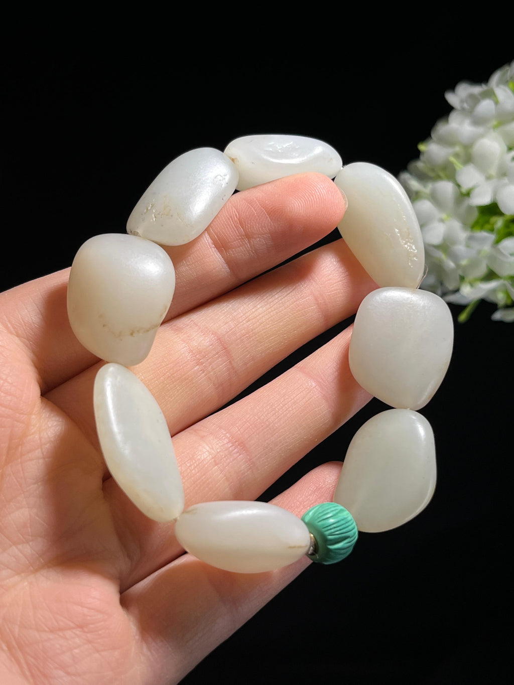 新疆天然和田玉白玉籽料原石洒金手串（yc262628）