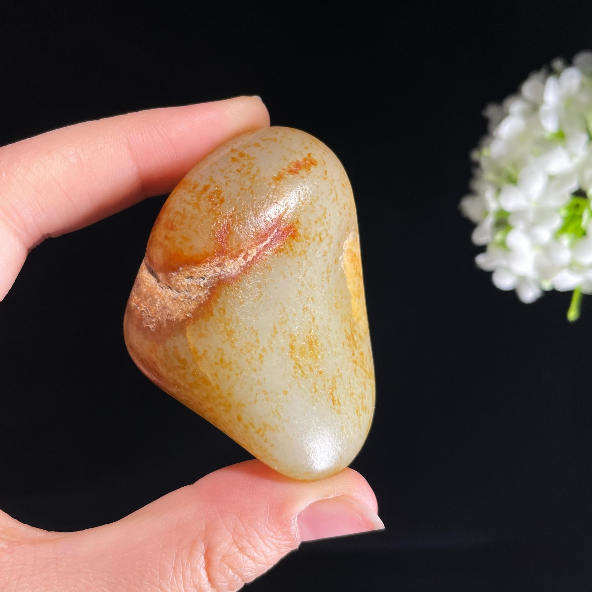 和田玉白玉“流霞覆莹”洒金洒红皮籽料（yc425075）