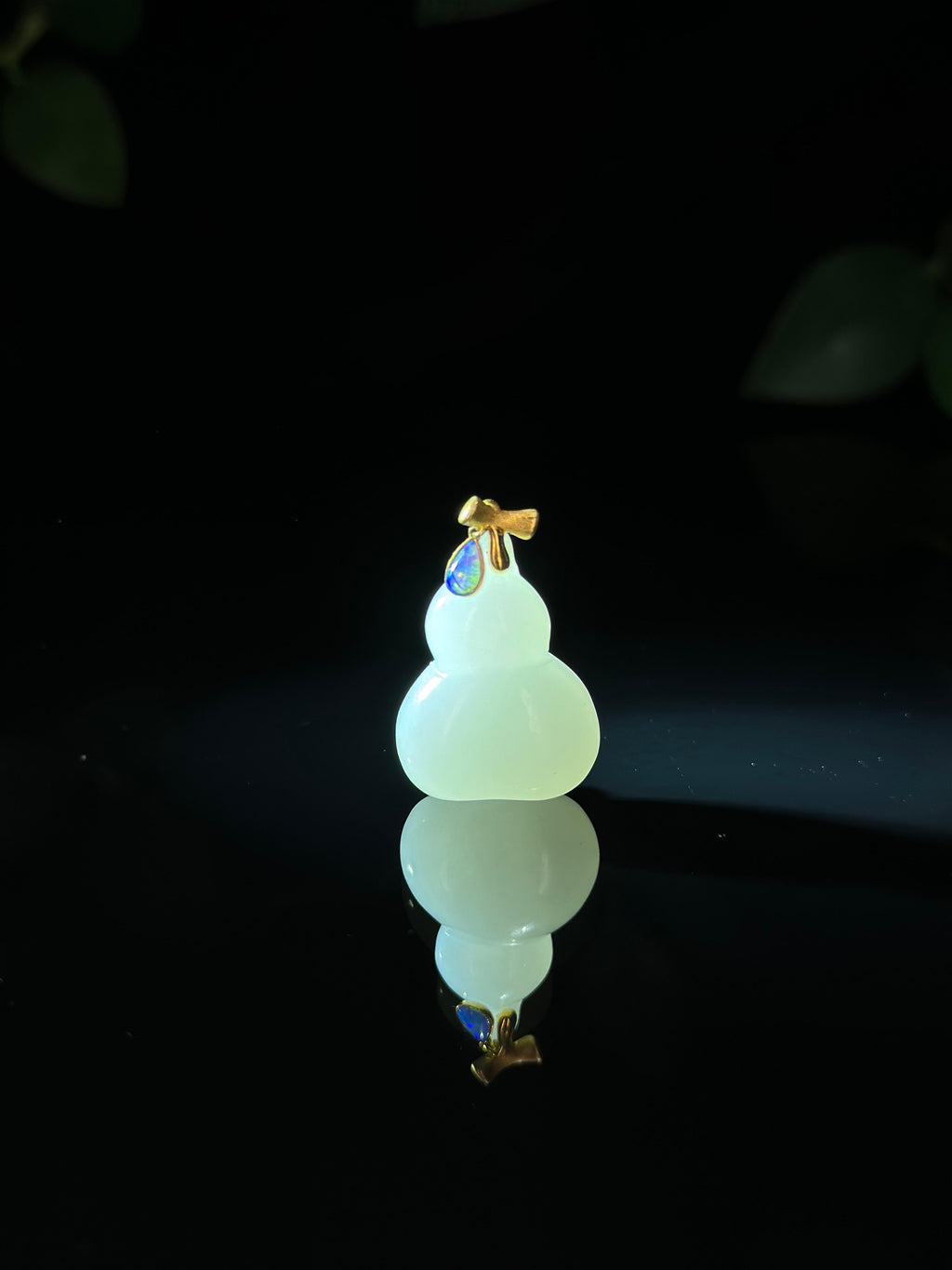 精品和田玉18K金镶白玉葫芦吊坠（yc740335）