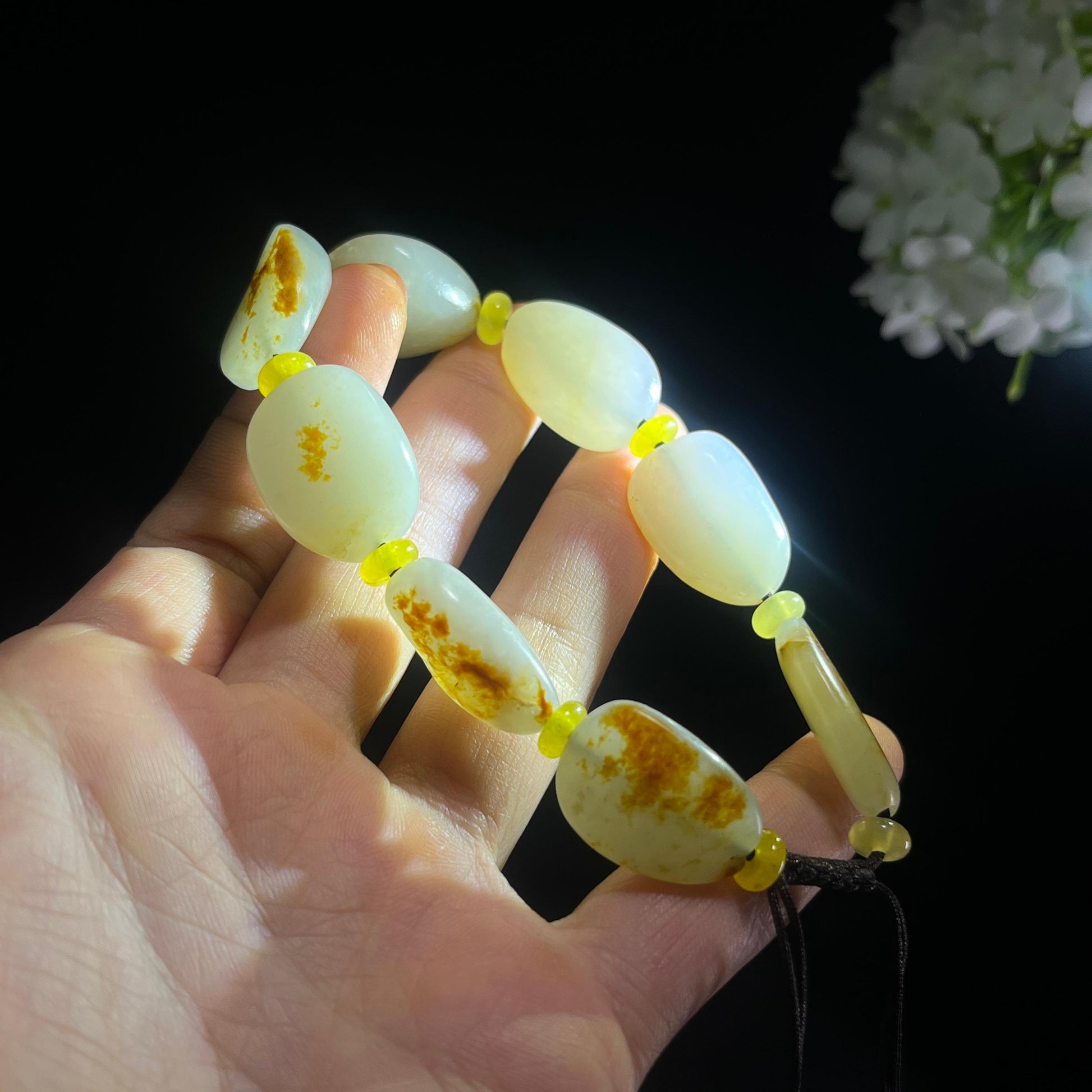 新疆天然和田玉白玉红皮原籽手串（yc388345）