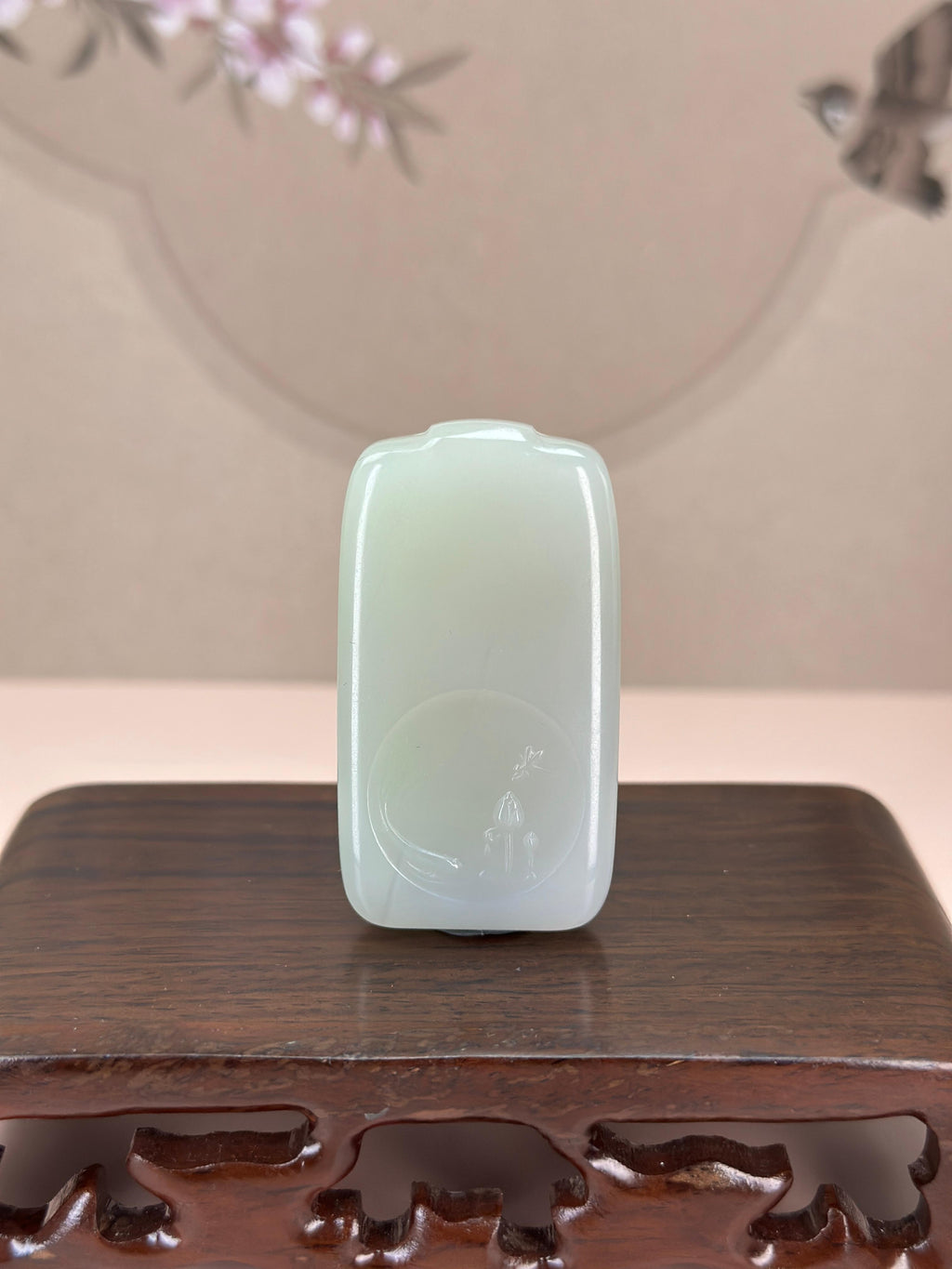 “重阳送福”和田玉糖白花鸟无事牌（yc763695）
