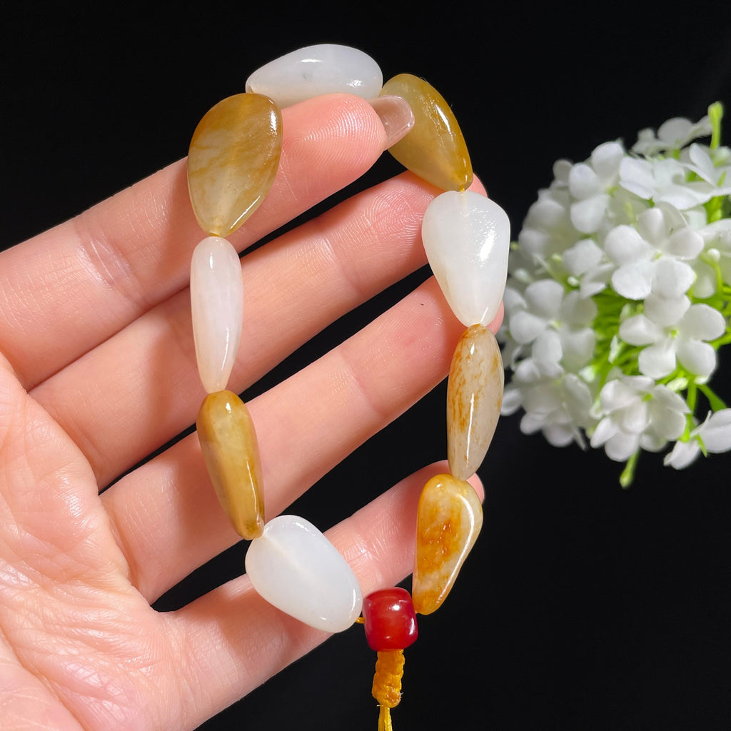 和田玉白玉青白玉红皮原籽手串（yc382236）