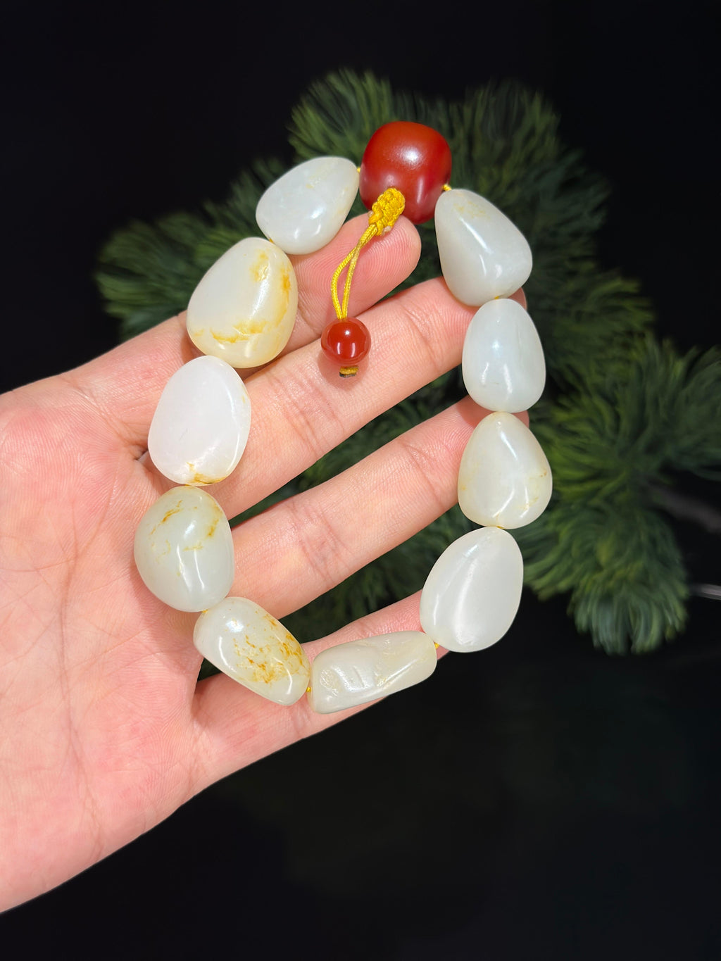 新疆和田玉白玉洒金皮精品原籽手串（10颗）（yc507406）