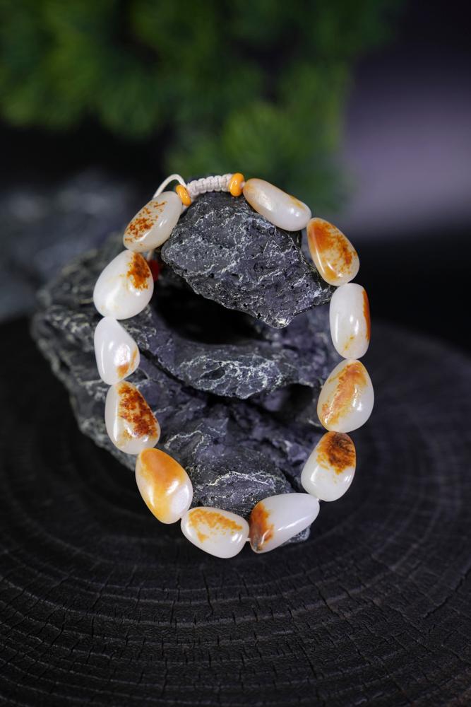 新疆和田玉白玉洒金皮籽料原石手串（yc229719）