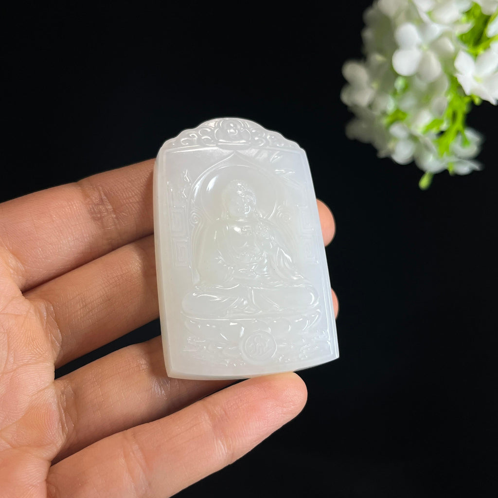 和田玉白玉“空谷听禅”佛雕刻挂件（yc349375）