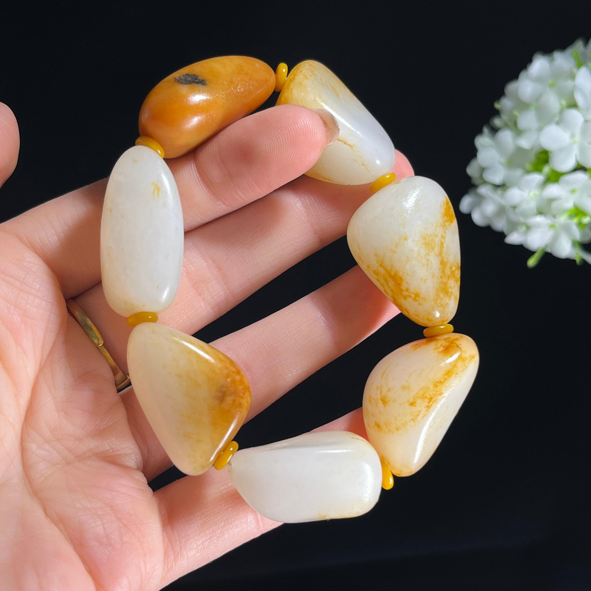 和田玉白玉洒金皮籽料手串（yc287878）