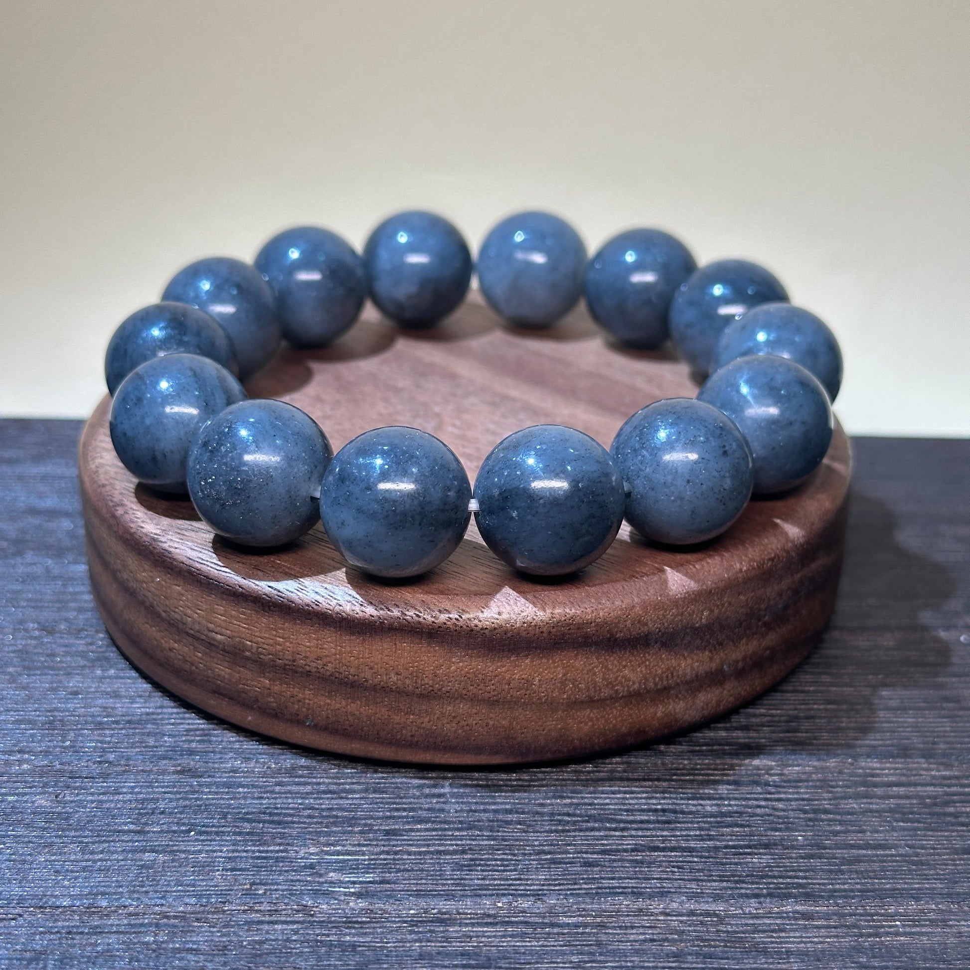 和田玉青花带皮籽料圆珠手串（14颗）（yc209168）