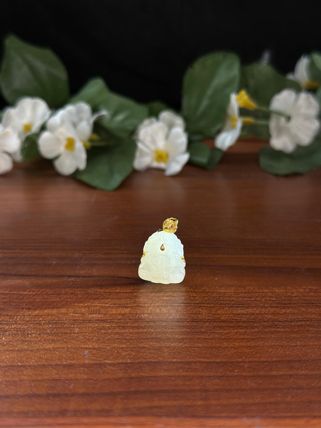 和田玉设计款18K金白玉象神吊坠（yc726053）