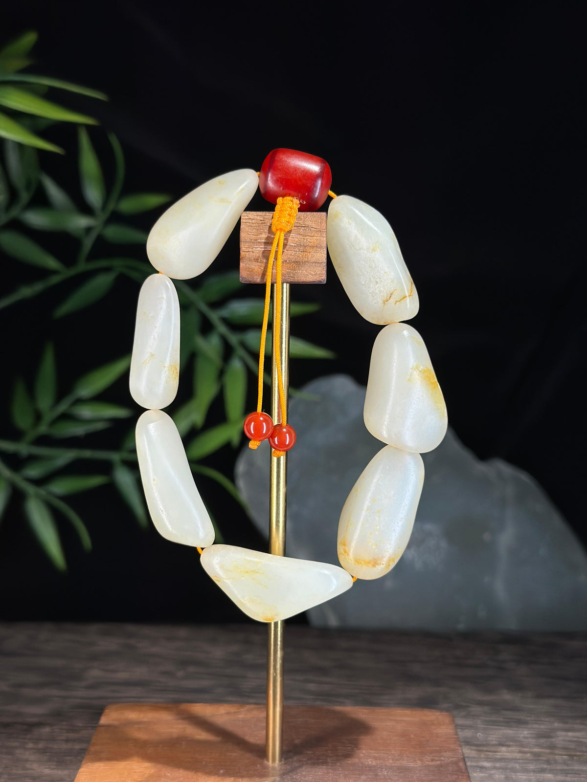 新疆和田玉精品白玉洒金皮原籽手串（7颗）（yc721307）
