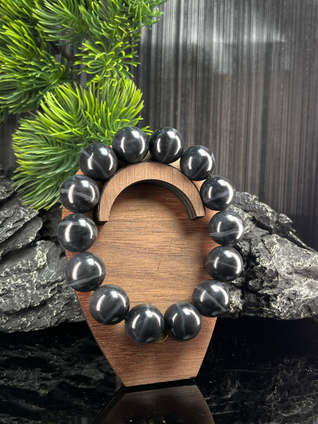 和田玉青花籽料一线天手串（14卡）（yc222795）