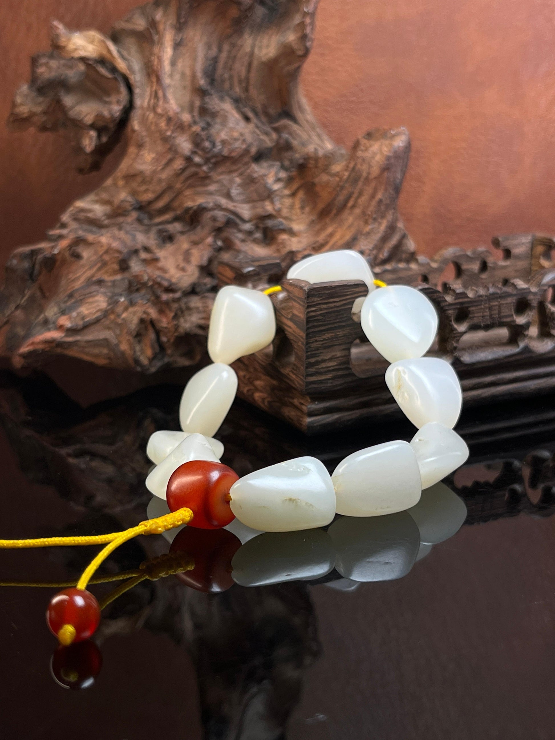 新疆天然和田玉白玉籽料原石手串随型无修（yc229208）