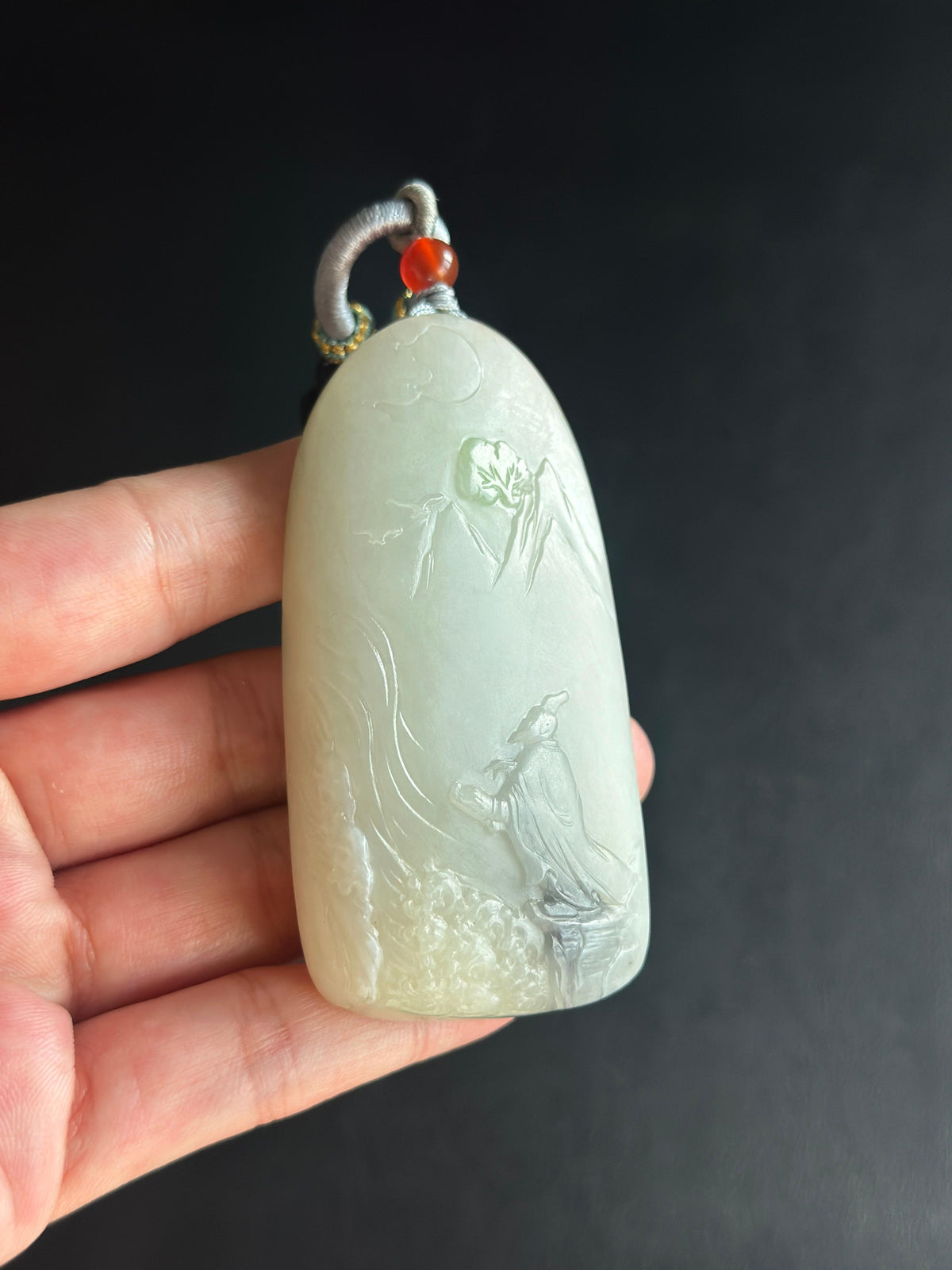 和田玉.洒金皮籽料翠高山觅贤挂件（yc786009）