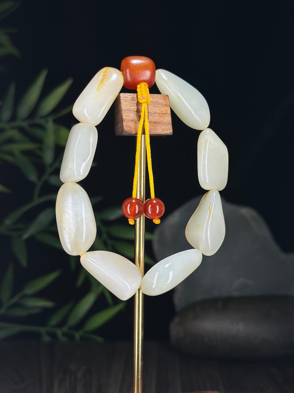 新疆和田玉白玉洒金皮原籽手串（8颗）（yc713956）
