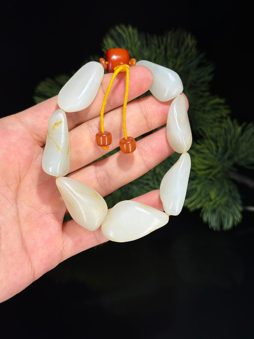 新疆和田玉白玉洒金皮精品原籽手串（7颗）（yc507399）