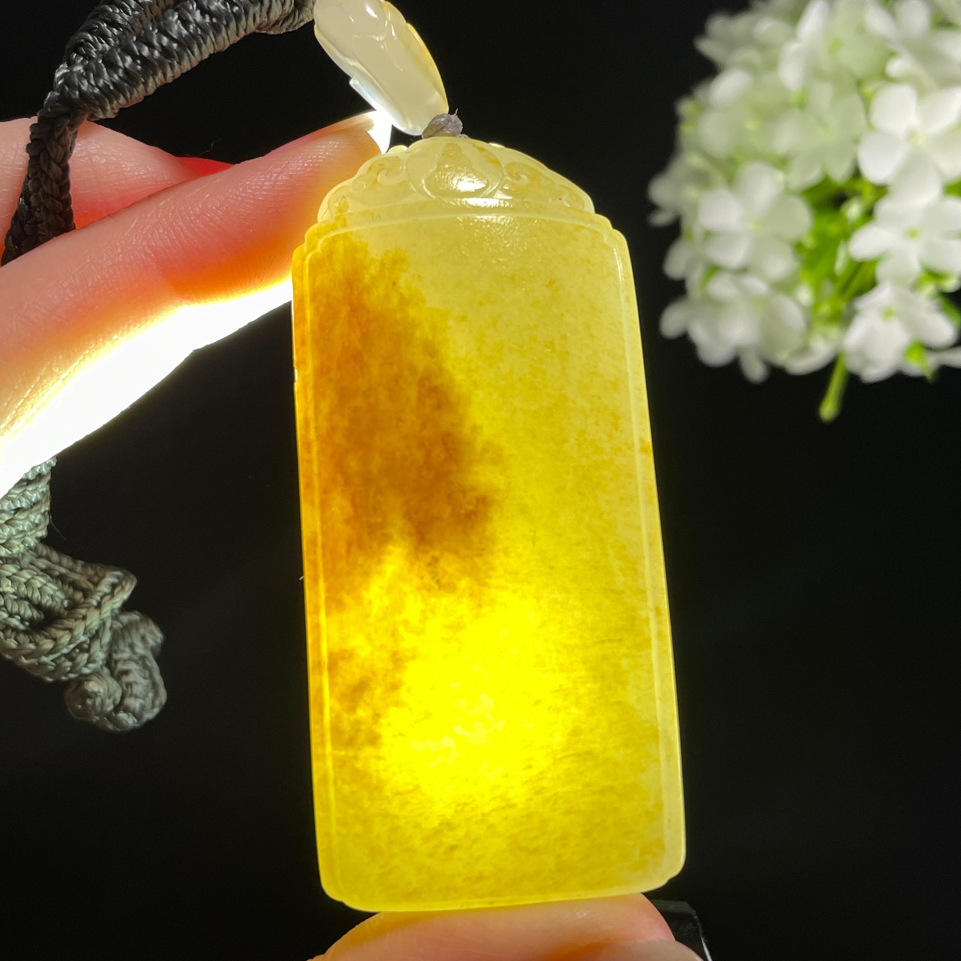 和田玉白玉红皮洒金皮“金纹纳福”籽料无事牌（yc355969）