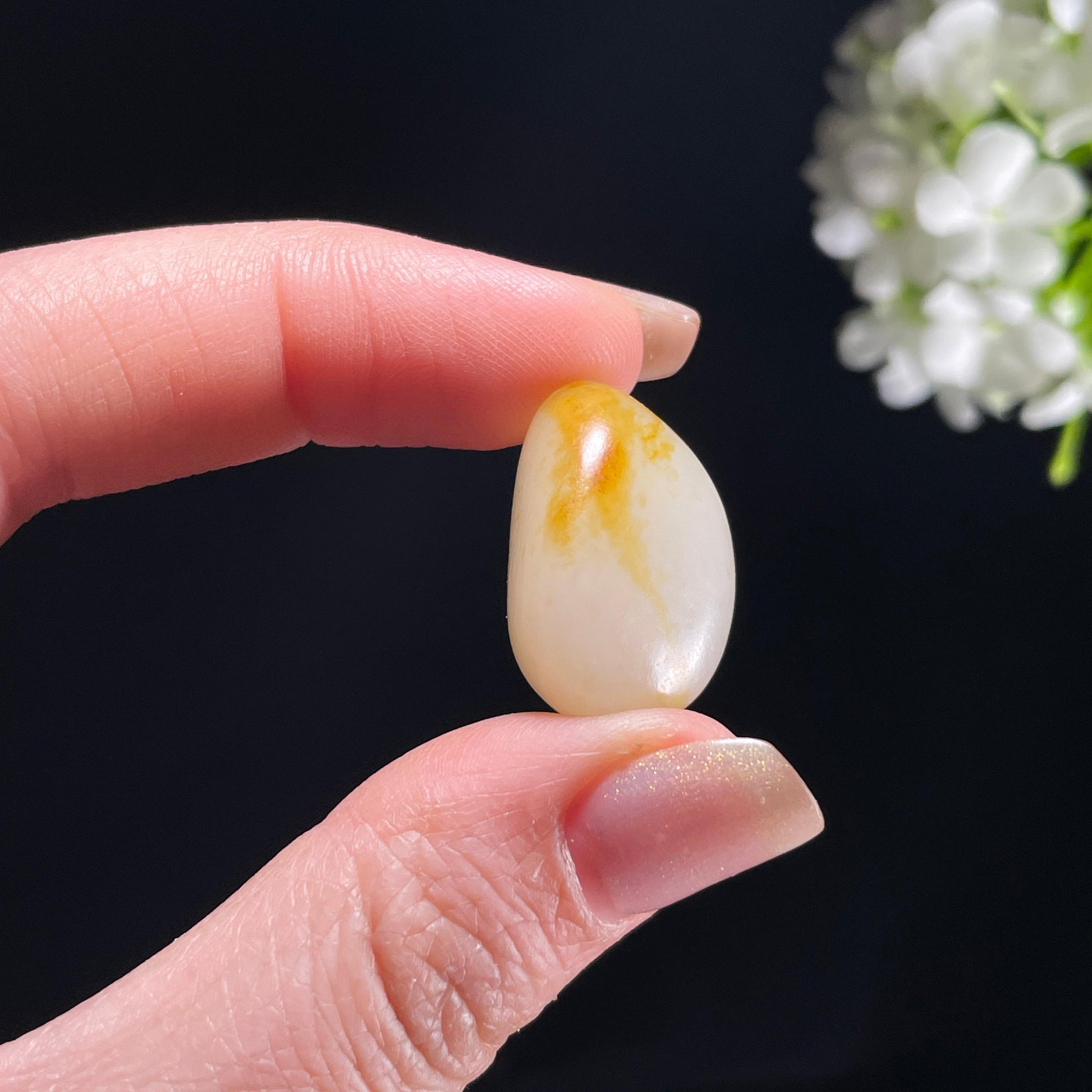 新疆天然和田玉白玉洒金皮精品戒面籽（yc363068）